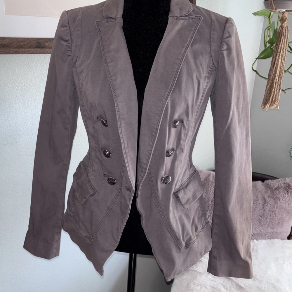 White House Black Market Women's Gray Fitted Coat/Blazer,‎ Size 00